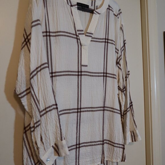 Jane and Delancey Brown Plaid Gauze Tunic - Picture 2 of 5